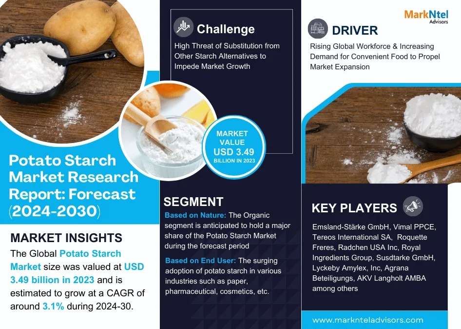 Potato Starch Market Worth USD 3.49 Billion in 2023, Predicted to Expand at 3.1% CAGR through 2030